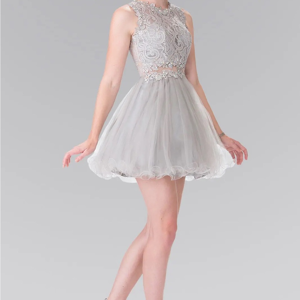 GLS Collective Gray Fit and Flare Halter Mini Dress